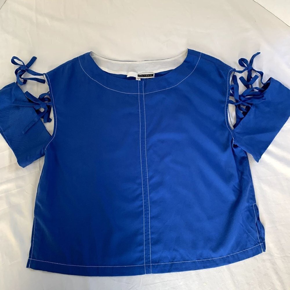 NEW Tracy Reese Split Sleeves Top Blue Nautical Blouse Sz S - Picture 10 of 13